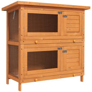 EasyComfort Gabbia a Due Piani per Conigli, Conigliera da Esterno in Legno di Abete, 90x45x90 cm, Legno e Verde