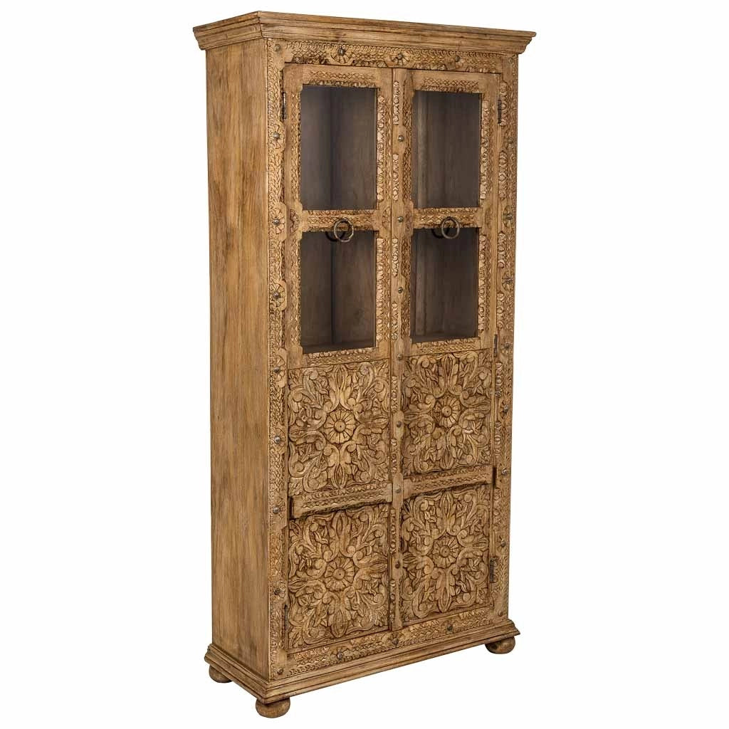 Vitrina de cristal y madera artesanal marrón 89x40x190