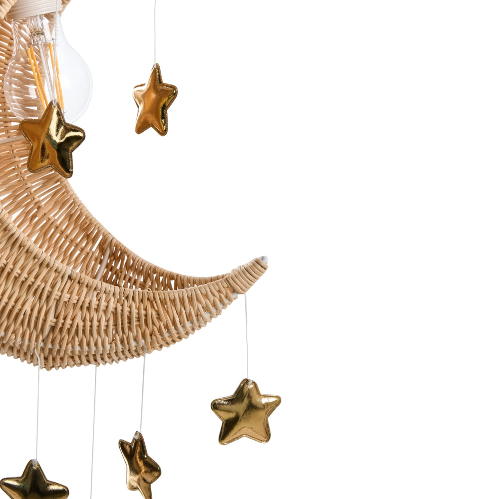 Lampada a sospensione in rattan naturale intrecciato a mano con paralume in vimini Forma di luna a soffitto Stile Boho