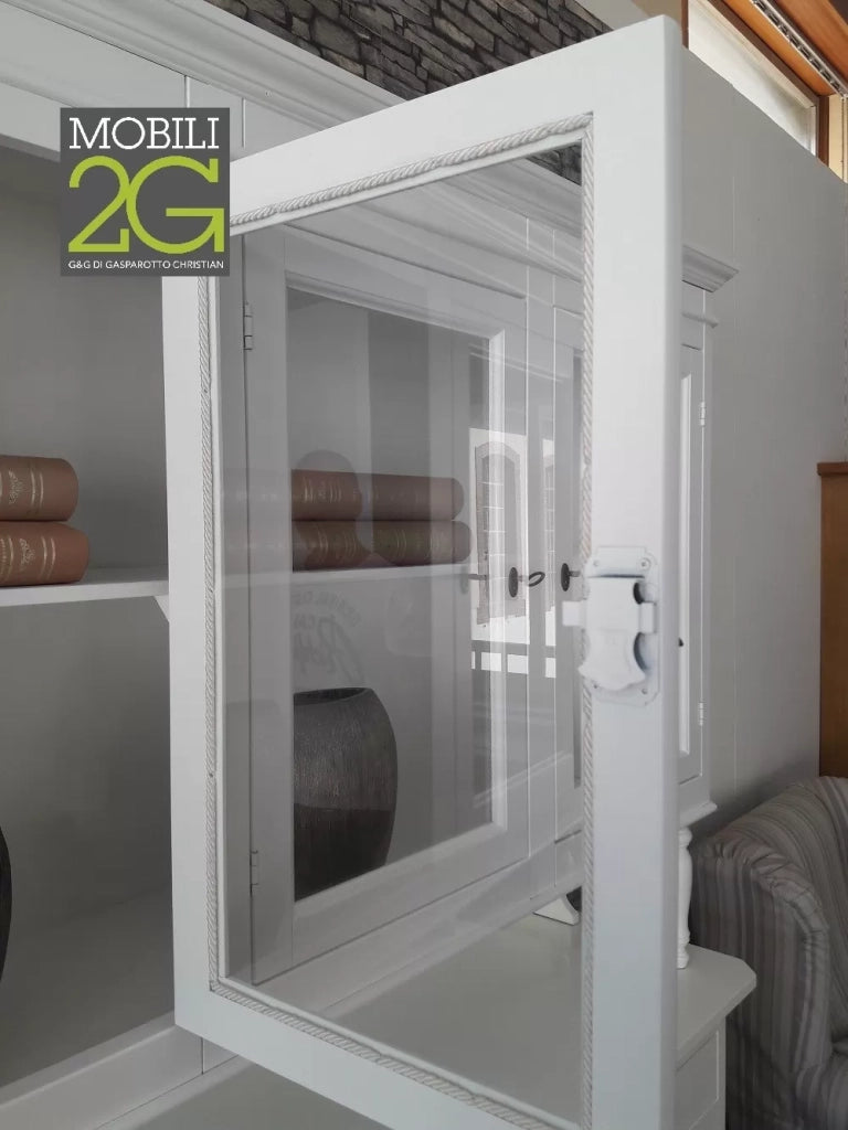 Cristalliera 3 porte bianca legno shabby chic l.150x43x215 (1508) - Mobili 2G
