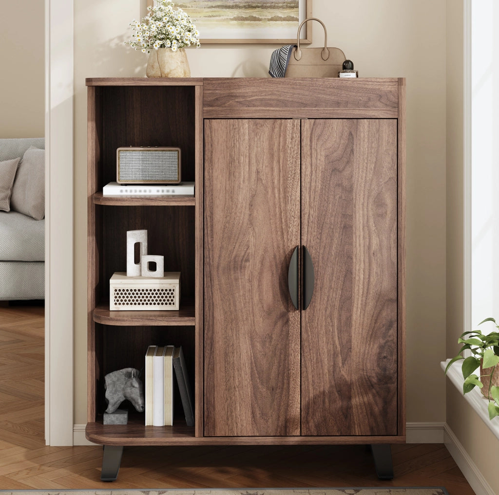 Scarpiera stretta 80x32x99 cm effetto noce， per ingresso piccolo