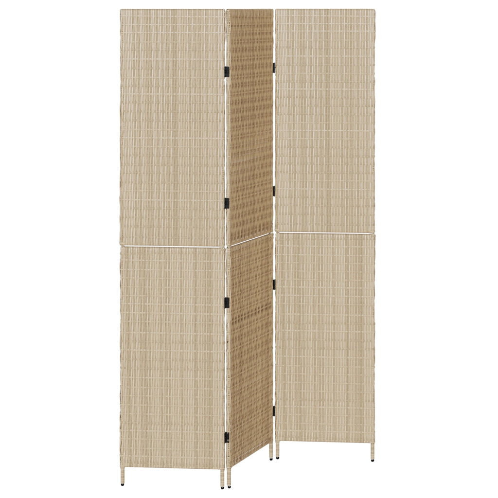 Divisorio per stanze  3 pannelli pieghevole beige 146x200 cm in poli rattan