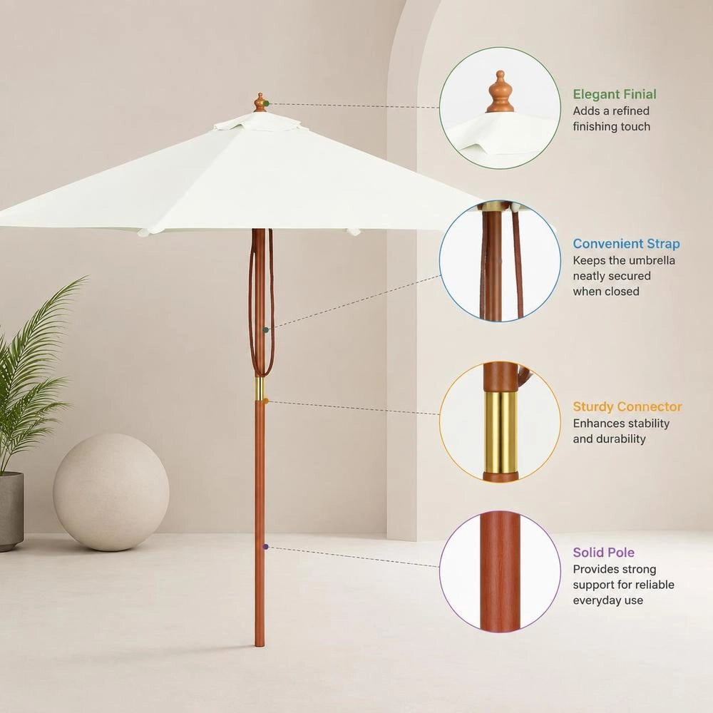 Parasol With Wooden Pole 150x200 Cm Sand White