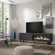 Mobile TV Soggiorno, 208x35x57cm, Per TV fino a 80", Camino elettrico XXL, Design industriale, Nero RF3260