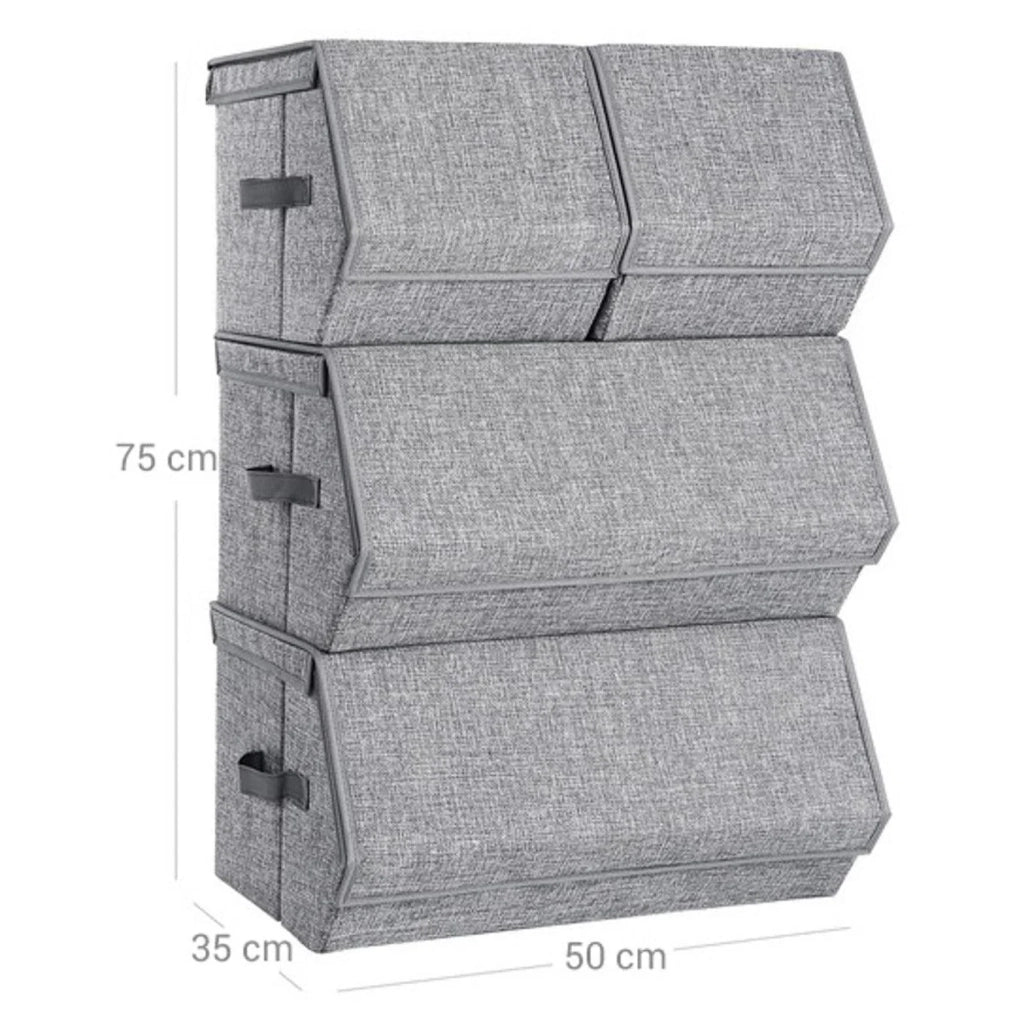 Set di 4 scatole portaoggetti impilabili contenitore organizer per giocattoli con coperchio struttura in metallo chiusura magnetica per vestiti libri e giocattoli grigio 12_0003379