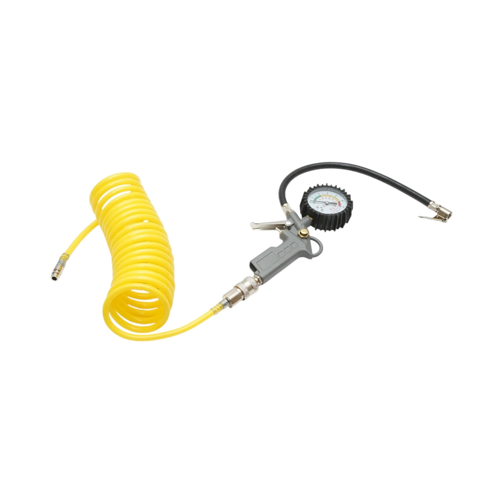 Set di aria compressa da 6 pezzi con tubo a spirale da 5 m, pistola gonfiatrice, soffiatore d'aria, ago per sfere e adattatori