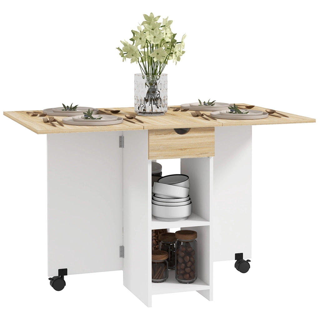 Tavolo da Pranzo Pieghevole Salvaspazio con Cassetto e Ripiani ¨C Zephmum ¨C Rovere