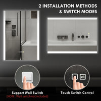 Specchio Bagno da Parete con Luce LED a 3 Colori 70x50x3 cm in Vetro Temperato Argento