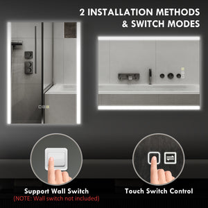 Specchio Bagno da Parete con Luce LED a 3 Colori 70x50x3 cm in Vetro Temperato Argento