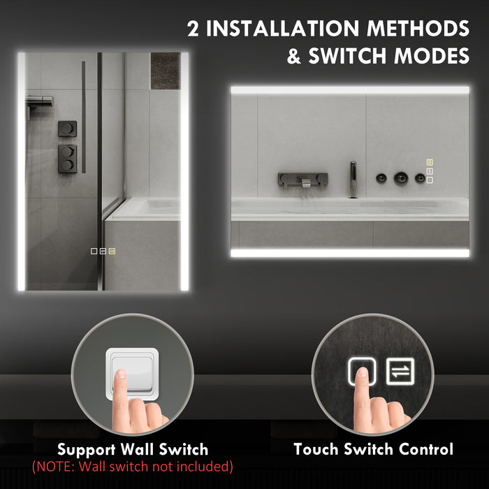 Specchio Bagno da Parete con Luce LED a 3 Colori 70x50x3 cm in Vetro Temperato Argento