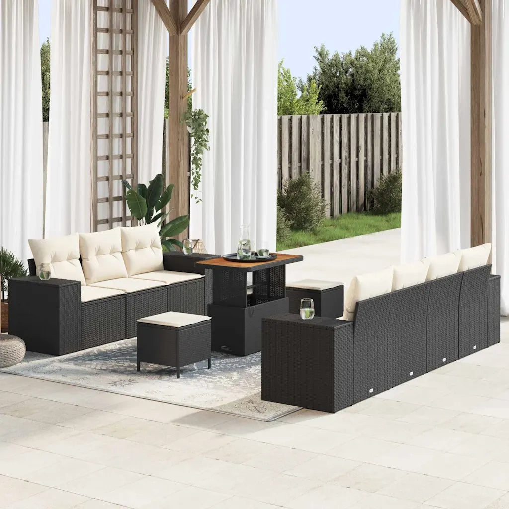 Set Divano da Giardino con cuscino 10 pcs Nero e Crema
