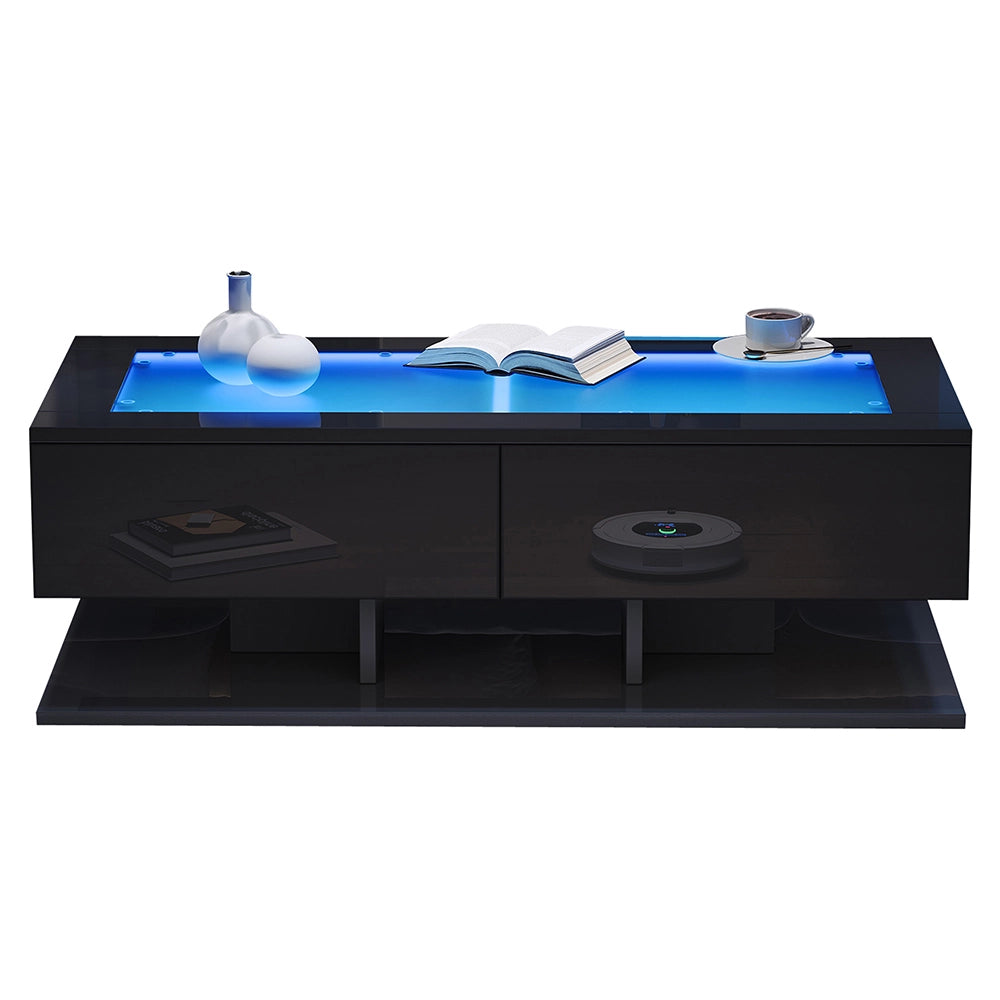 Tavolino design - Xylo - 100x50cm vetro LED nero