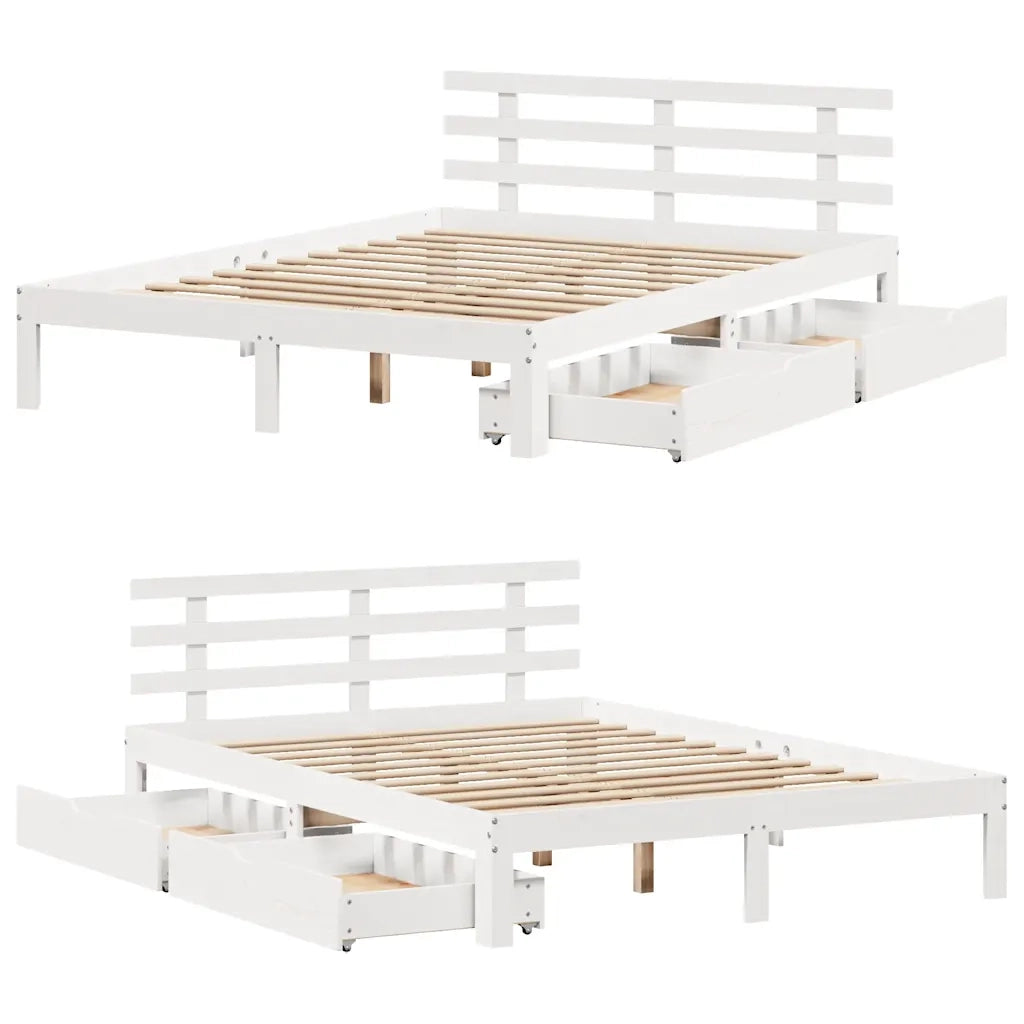 vidaXL Giroletto con Cassetti Bianco 120x190 cm Legno Massello di Pino