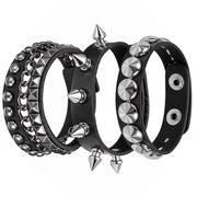 Set di bracciali in pelle neri - 3 pezzi - cinturini in pelle adattabili - decorazione metallica - materiale PU duraturo - cinturino in pelle