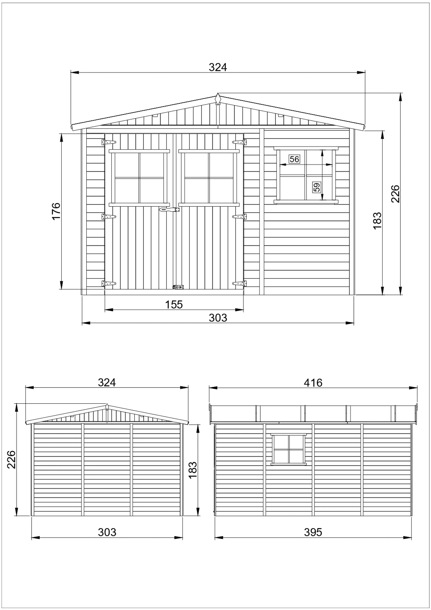 TIMBELA M336 Casa da giardino in legno naturale A226x316x424 cm/12 m²