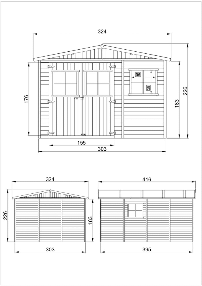 TIMBELA M336 Casa da giardino in legno naturale A226x316x424 cm/12 m²