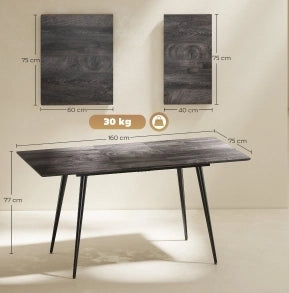 Tavolo da pranzo allungabile in acciaio per 6-8 persone, 120-160 cm