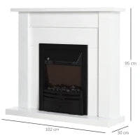 Camino Elettrico 1000W e 2000W, Effetto Fiamma con LED a 5 Livelli Telecomando Vetro Temperato Bianco 102x30x95cm