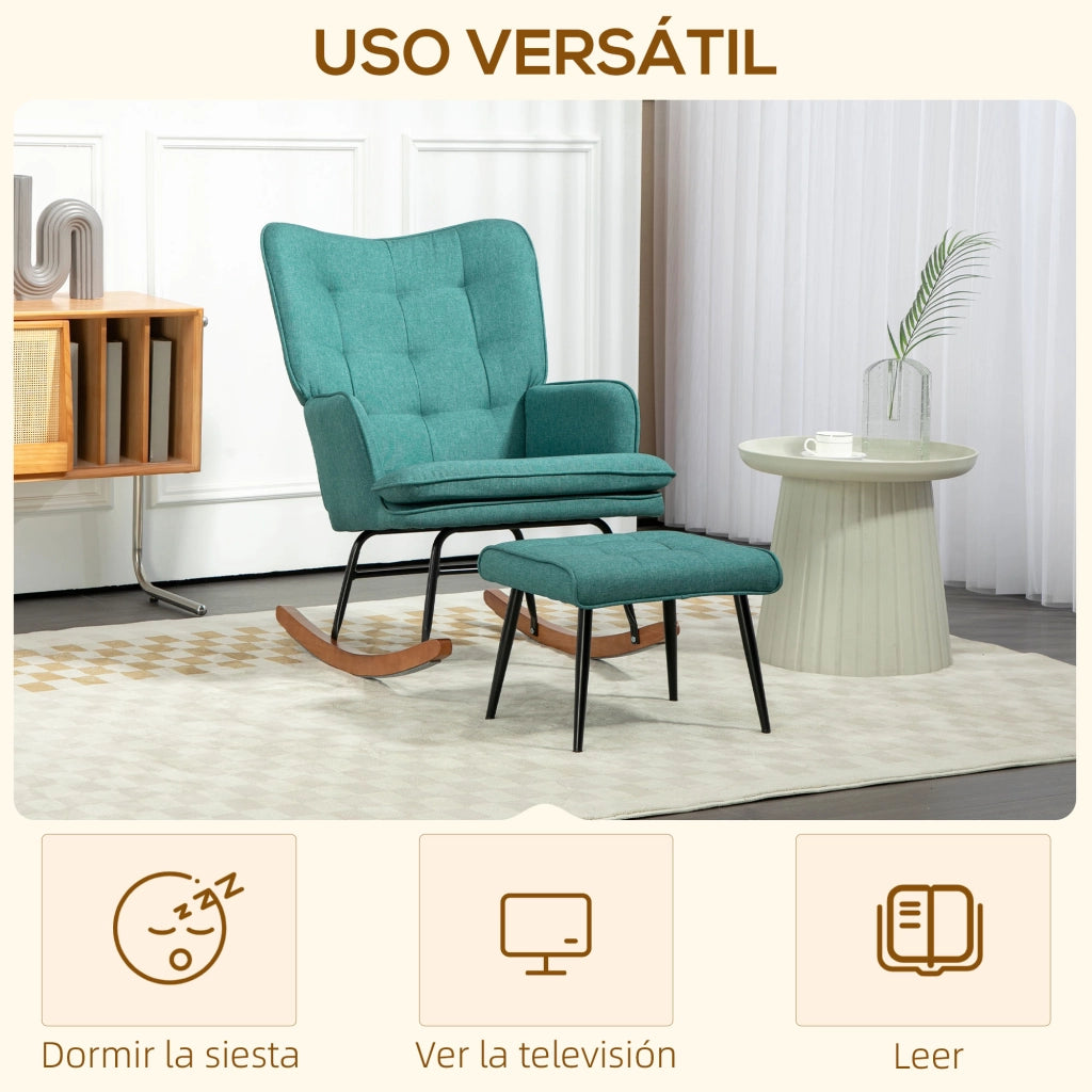 Poltrona a Dondolo con Poggiapiedi ¨C zephmum ¨C Verde, Imbottita