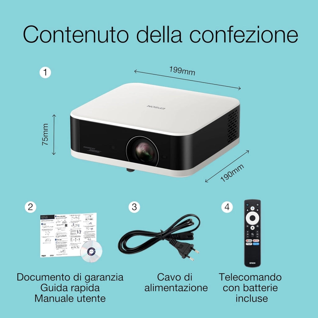 Lifestudio Pop EF-61W Bianco diamante Proiettore smart portatile, Sound by Bose, Google TV, Full HD, utilizzo interno/esterno, garanzia di 5 anni*