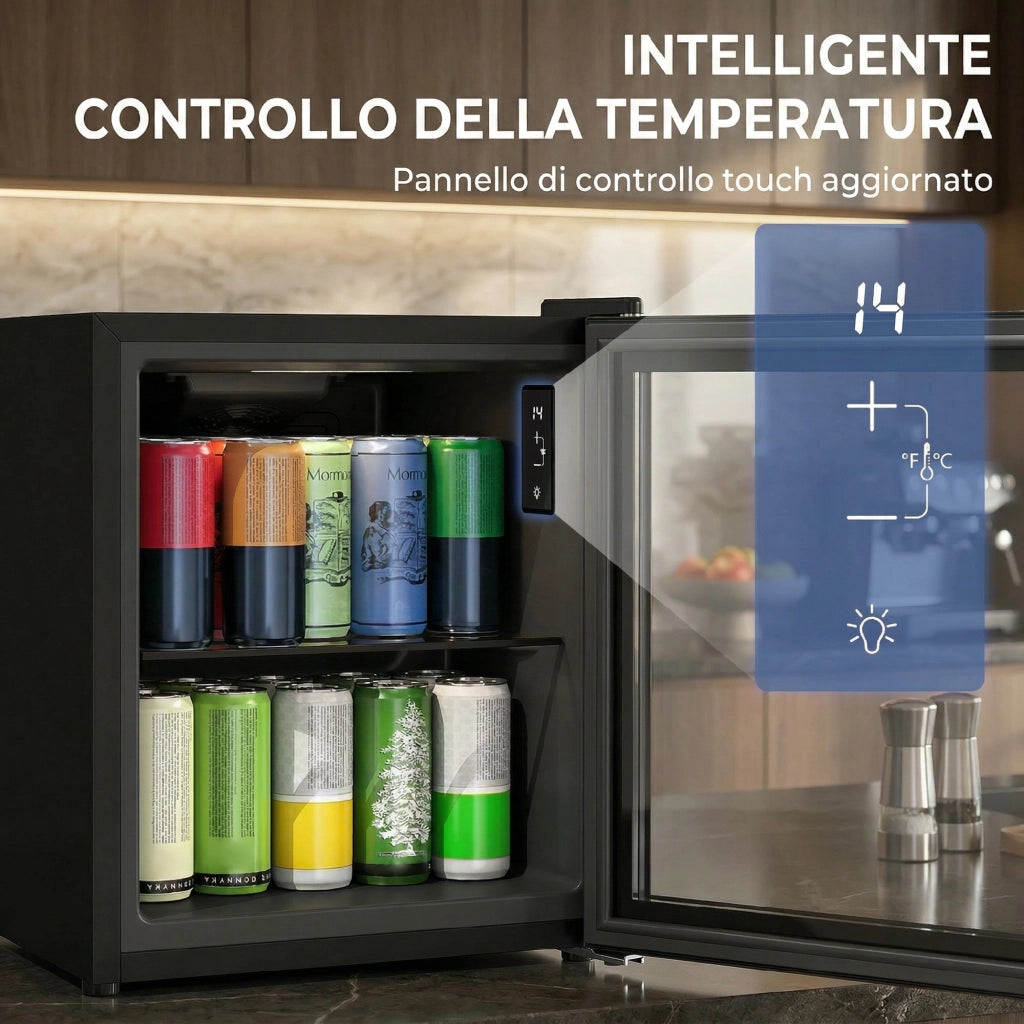 Frigorifero da Ufficio 46L ¨C Zephmum ¨C Nero, Vetro Temperato, Doppia Porta