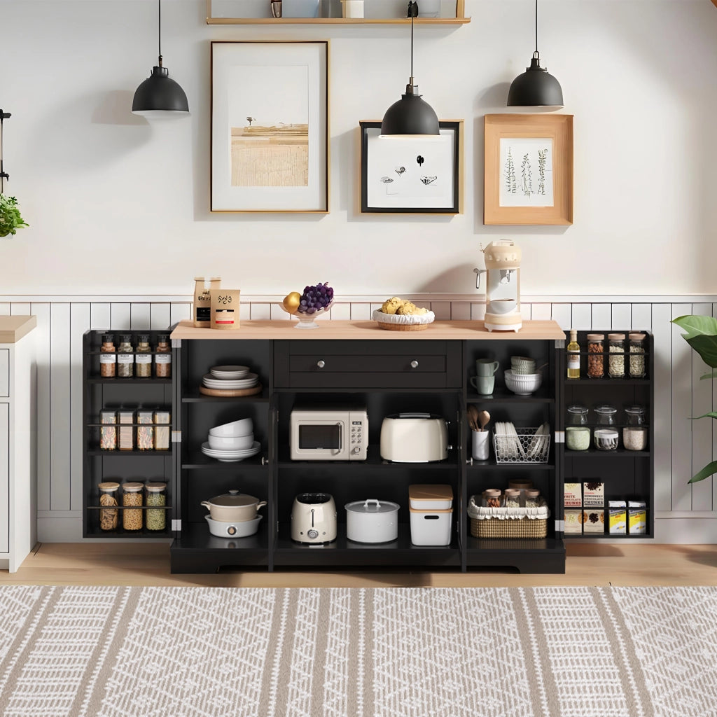 MADIA 138 cm con cassetto e vani laterali, MDF nero