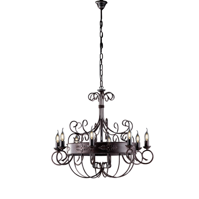 Baltimora Lampadario in ferro laccato nero e ruggine 8 luci 126 Ø76 BL183-8-RG