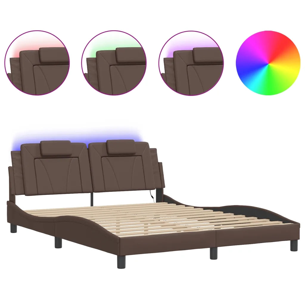 Giroletto Viana con LED senza Materasso-Struttura Letto Marrone 160x200 cm