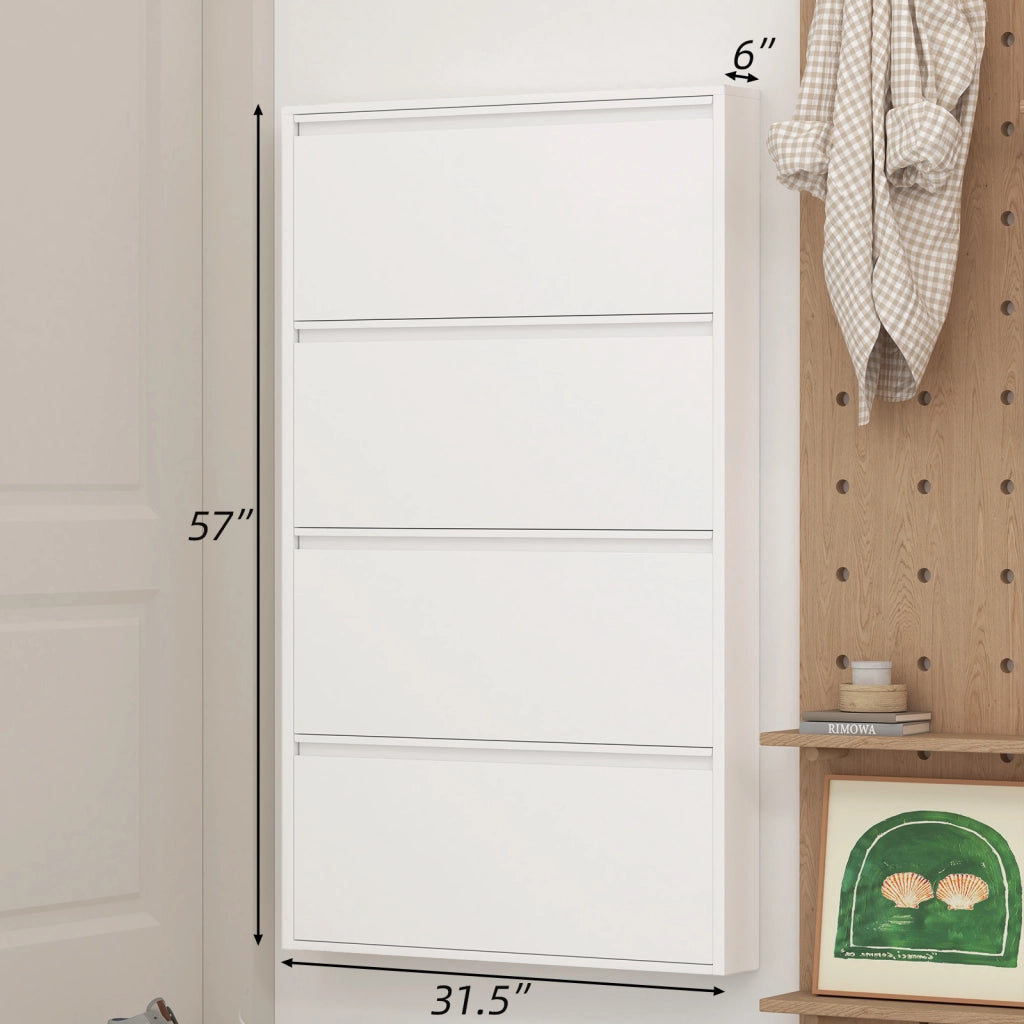 SCARPIERA A PARETE 89x45x13,5 cm Metallo Bianco con cassetti ribaltabili