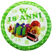 Trade Shop - Set 18 Pezzi Piatti Usa E Getta 18cm Feste 18 Anni Bianco Verde Compleanno -