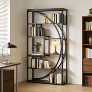 Libreria 80x30x179 cm a 6 ripiani in metallo e legno nera e marrone rustico