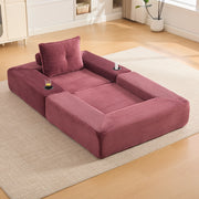 Divano letto modulare con tasche laterali e portabicchieri in velluto a coste rosso vino 122 × 98 × 80 cm
