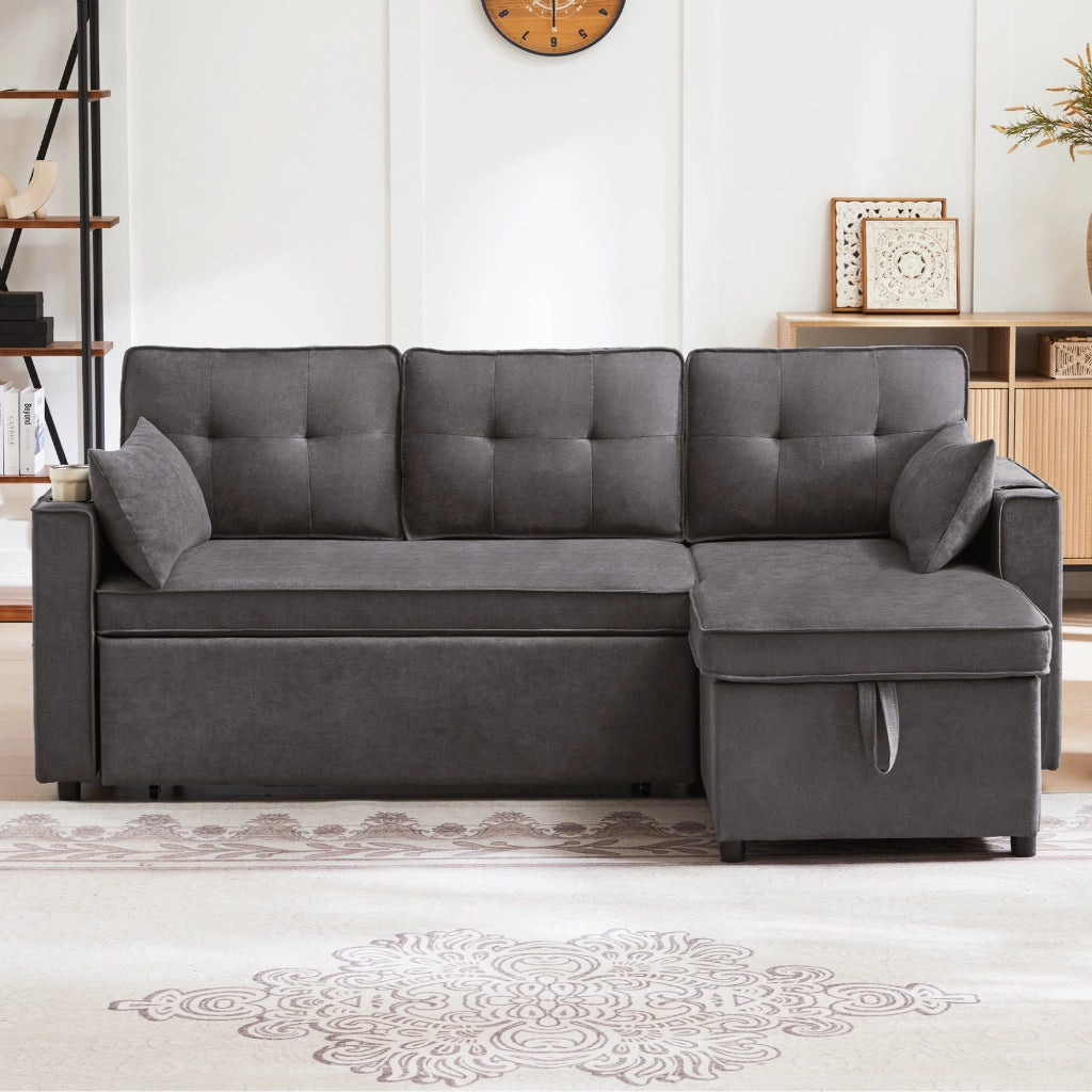 SOFA LETTO Reversibile con contenitore 211x130x86 cm Grigio Cotone/Lino