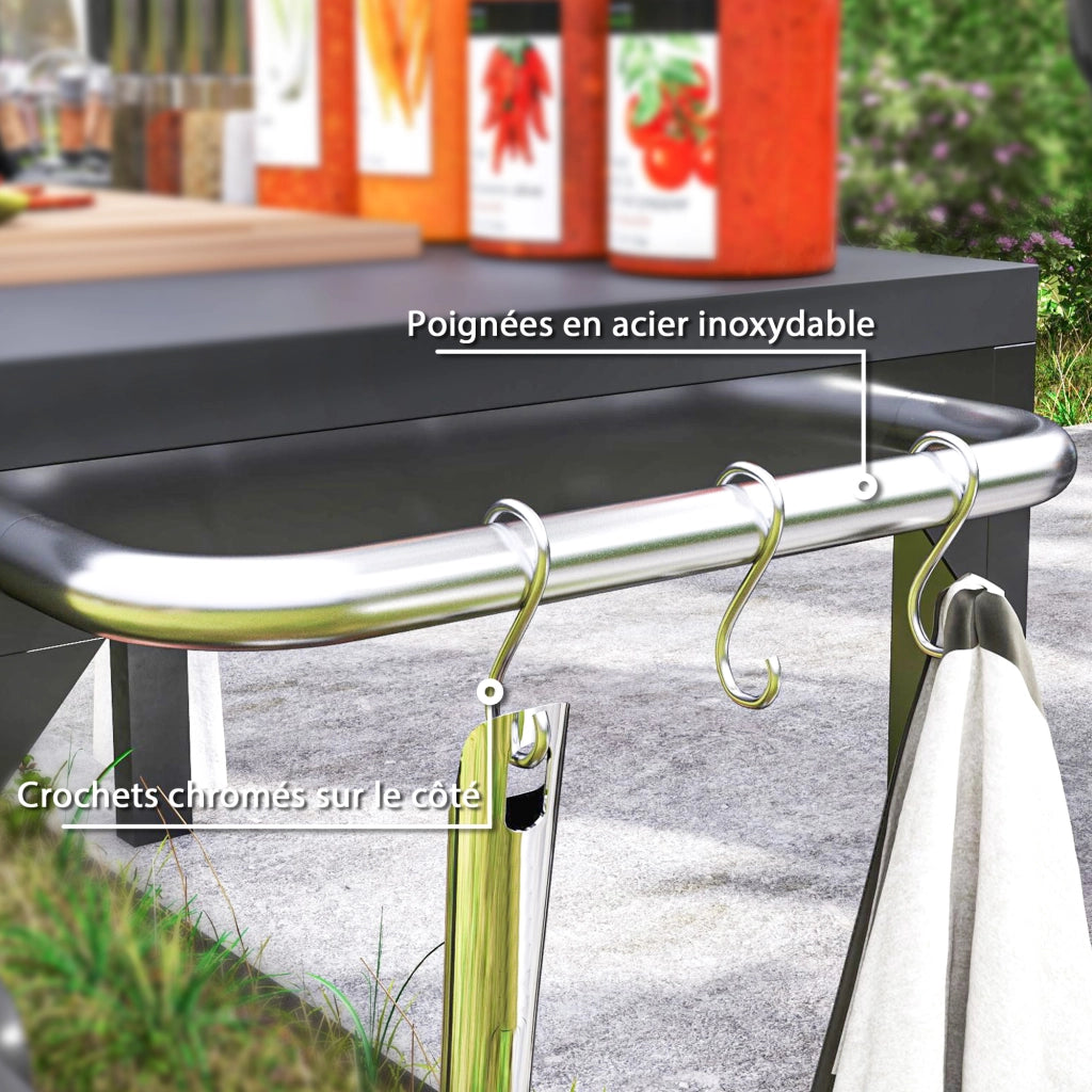 Carrello di servizio per giardino in acciaio con piano di lavoro ¨C zephmum ¨C nero 135x55x86.5 cm
