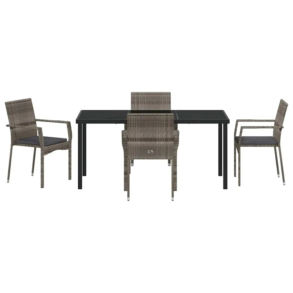 Set da Pranzo per Giardino con cuscino 5 pcs Grigio polyrattan