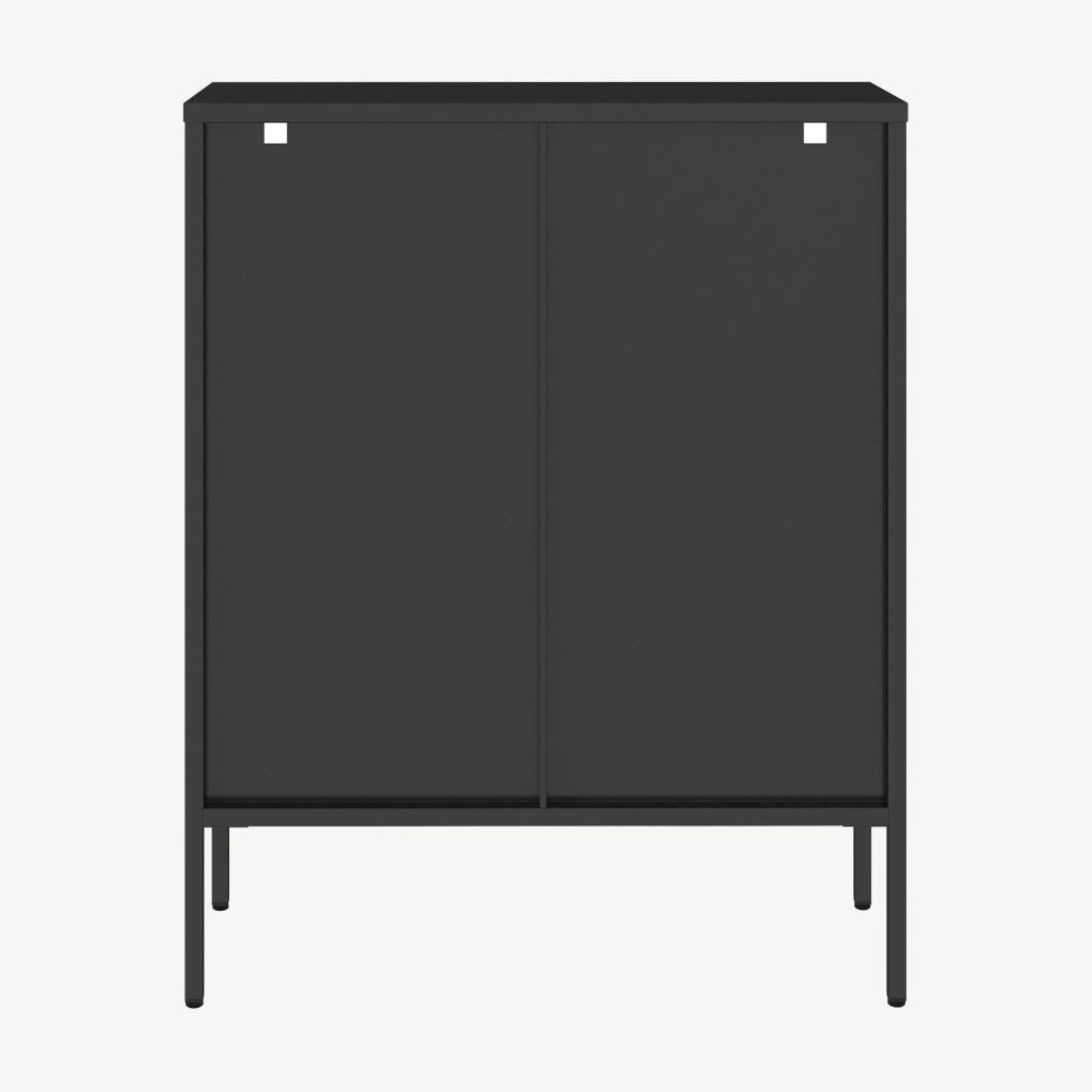Credenza Vinterhavn in Acciaio Nero con 2 Ante in Vetro Scanalato 100x80x30 cm [en.casa]