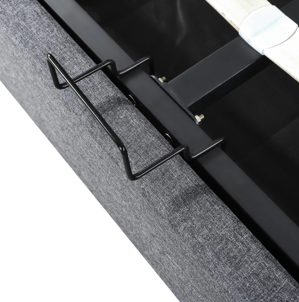Letto matrimoniale imbottito 160x200 cm con contenitore; LED controllato da app; grigio in lino