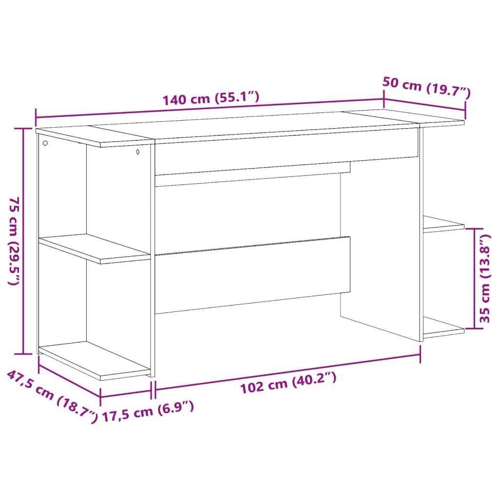 Scrivania Rovere Fumo 140x50x75 cm in Legno Multistrato