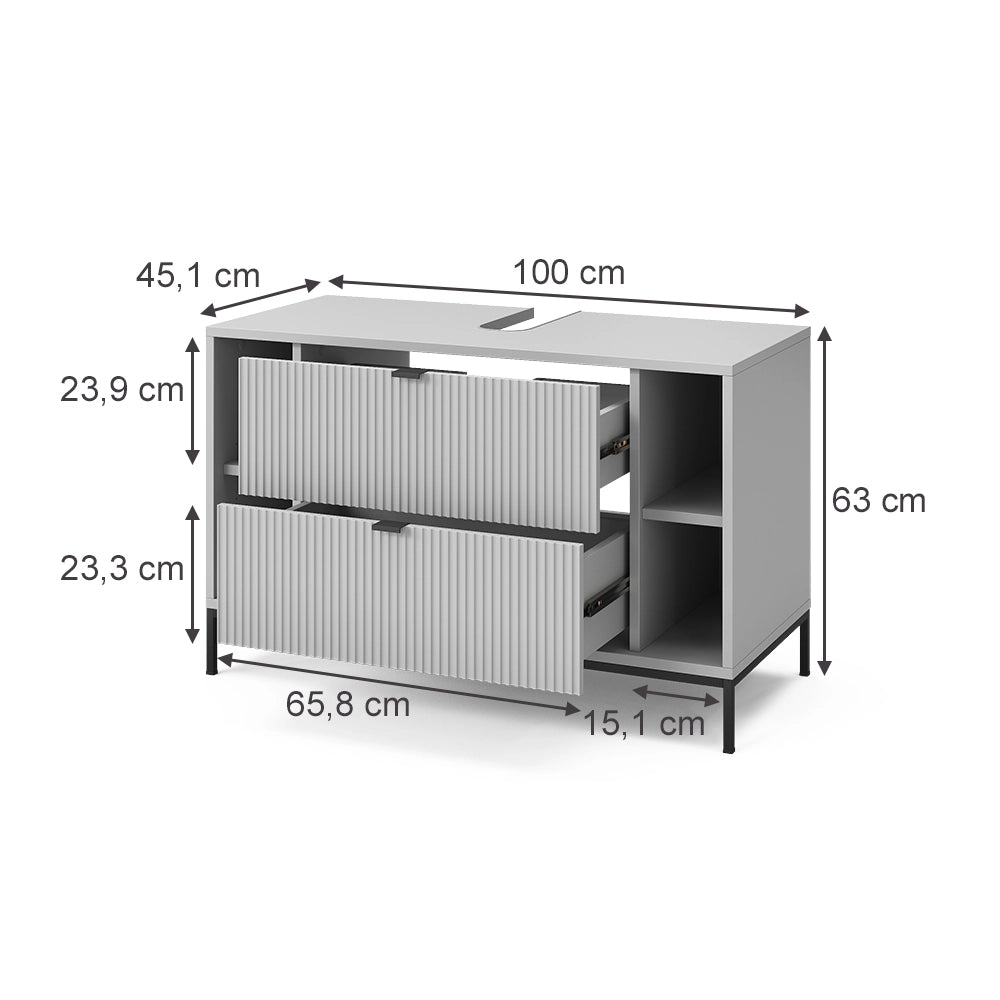 Vicco Mobile sottolavabo per bagno Grigio 100 x 63 cm Con 2 cassetti estraibili