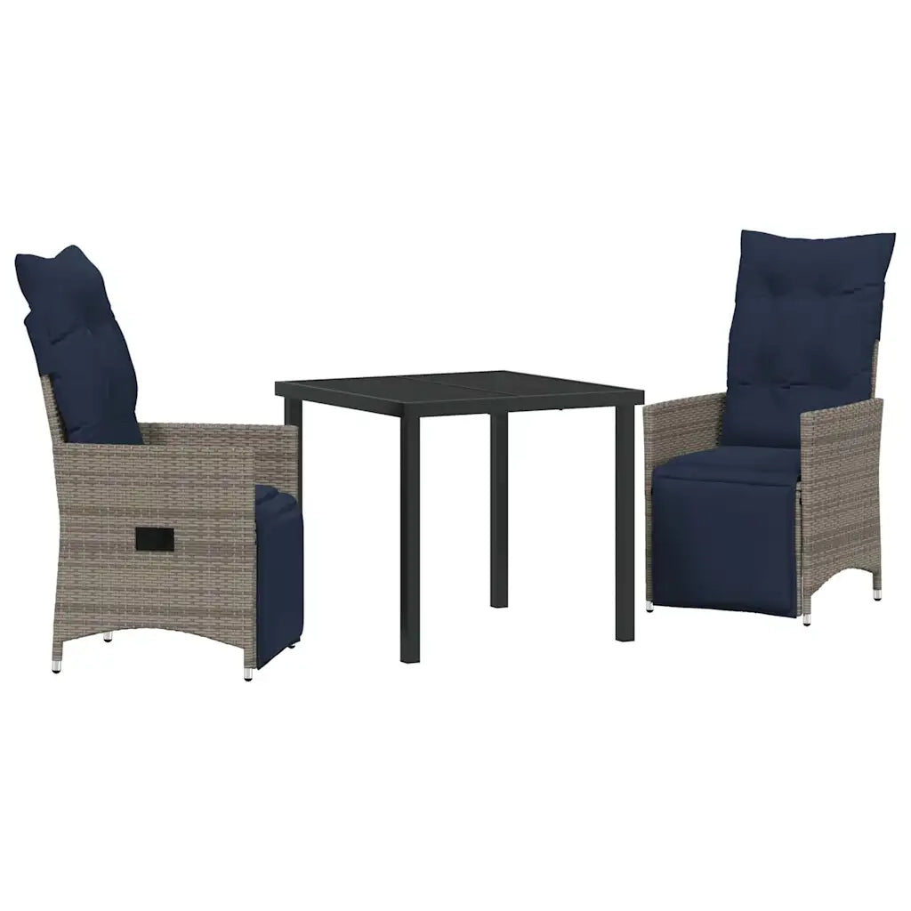 Set di tavolo e sedie con cuscino 3 pcs Grigio Rattan in PE 3379597