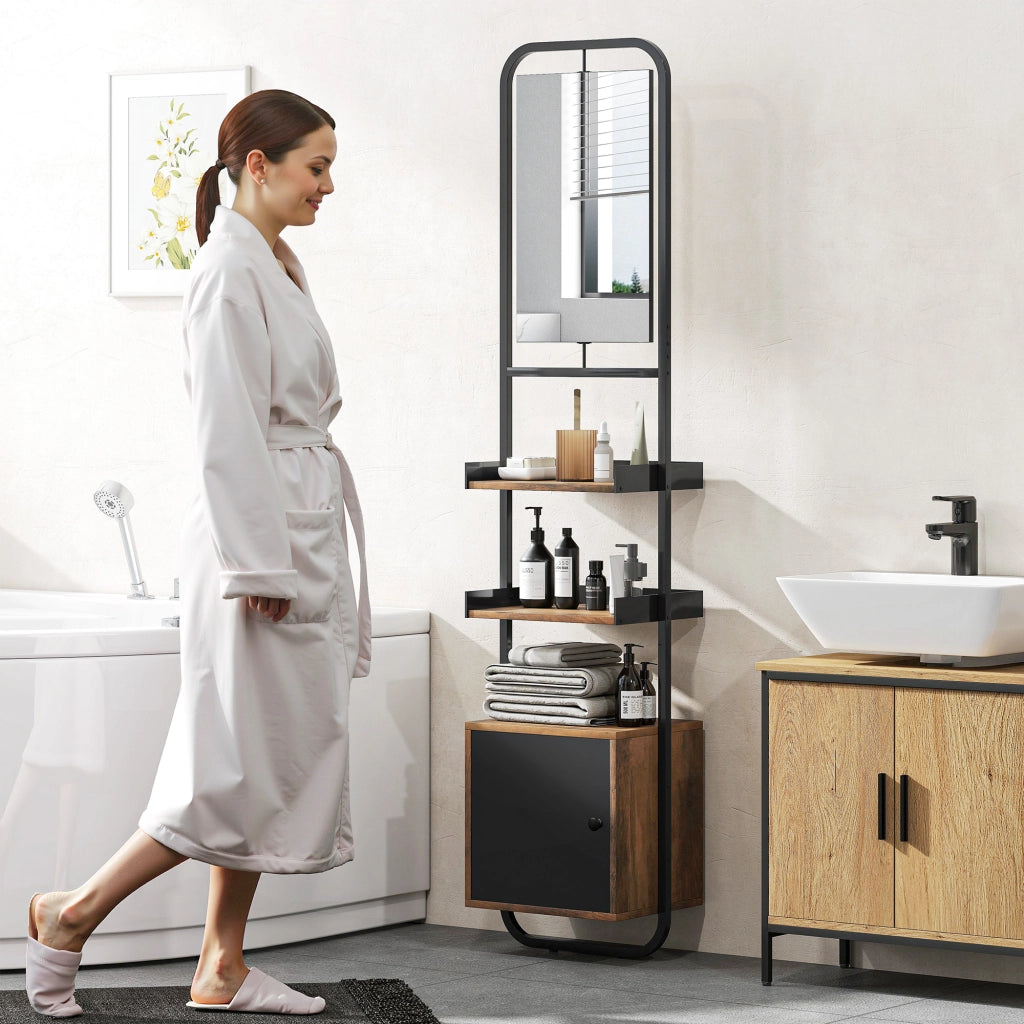 Mobiletto Bagno con Miroir, Anta e Ripiani Regolabili ¨C Zephmum ¨C Nero 40x30x179cm