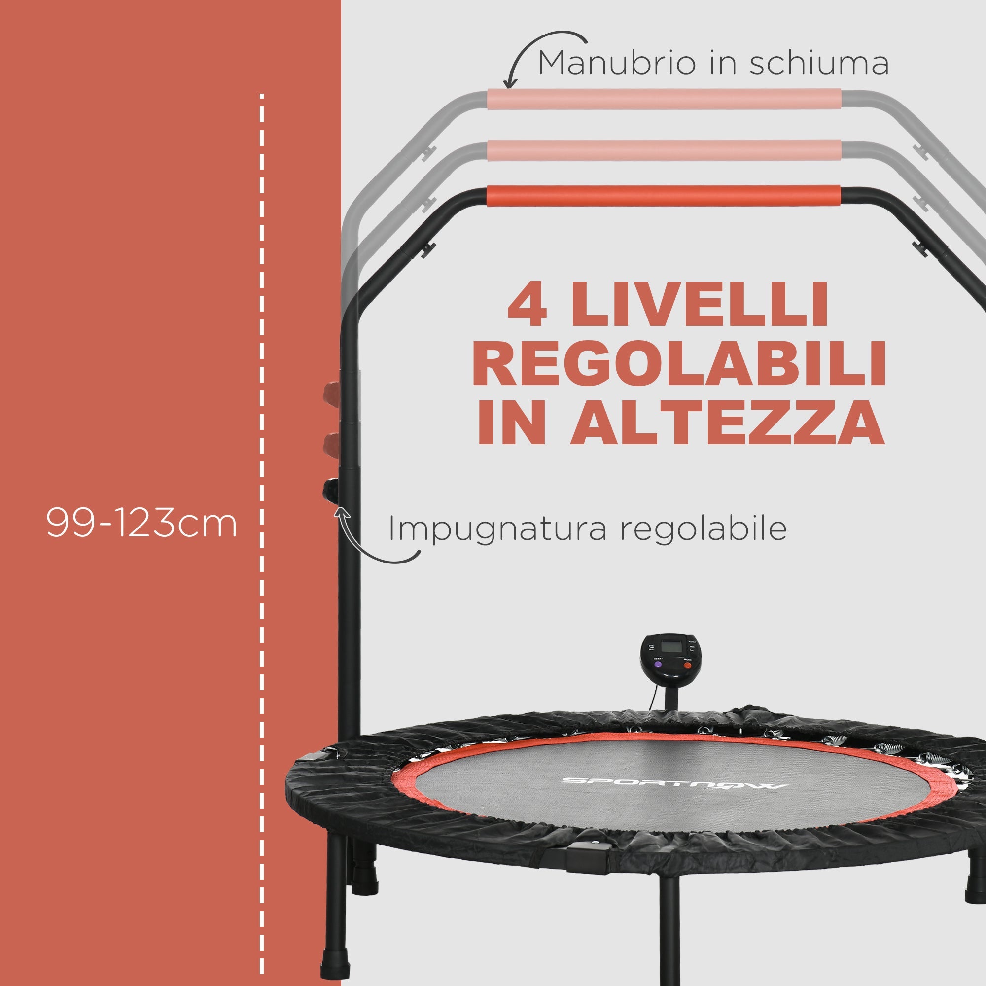 Mini Trampolino Fitness Ø102 cm Regolabile in Altezza Pieghevole con Manubrio Nero