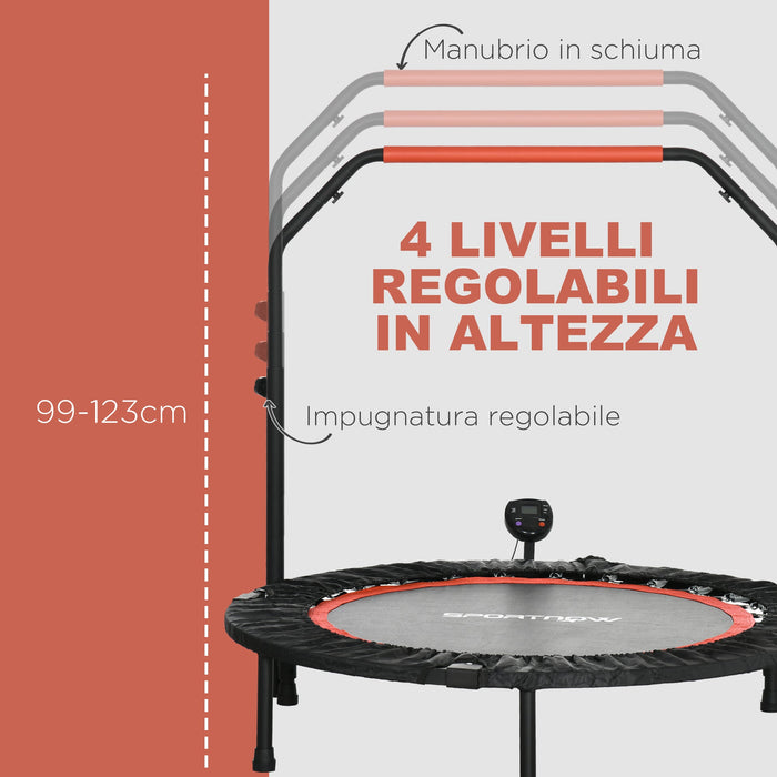Mini Trampolino Fitness Ø102 cm Regolabile in Altezza Pieghevole con Manubrio Nero