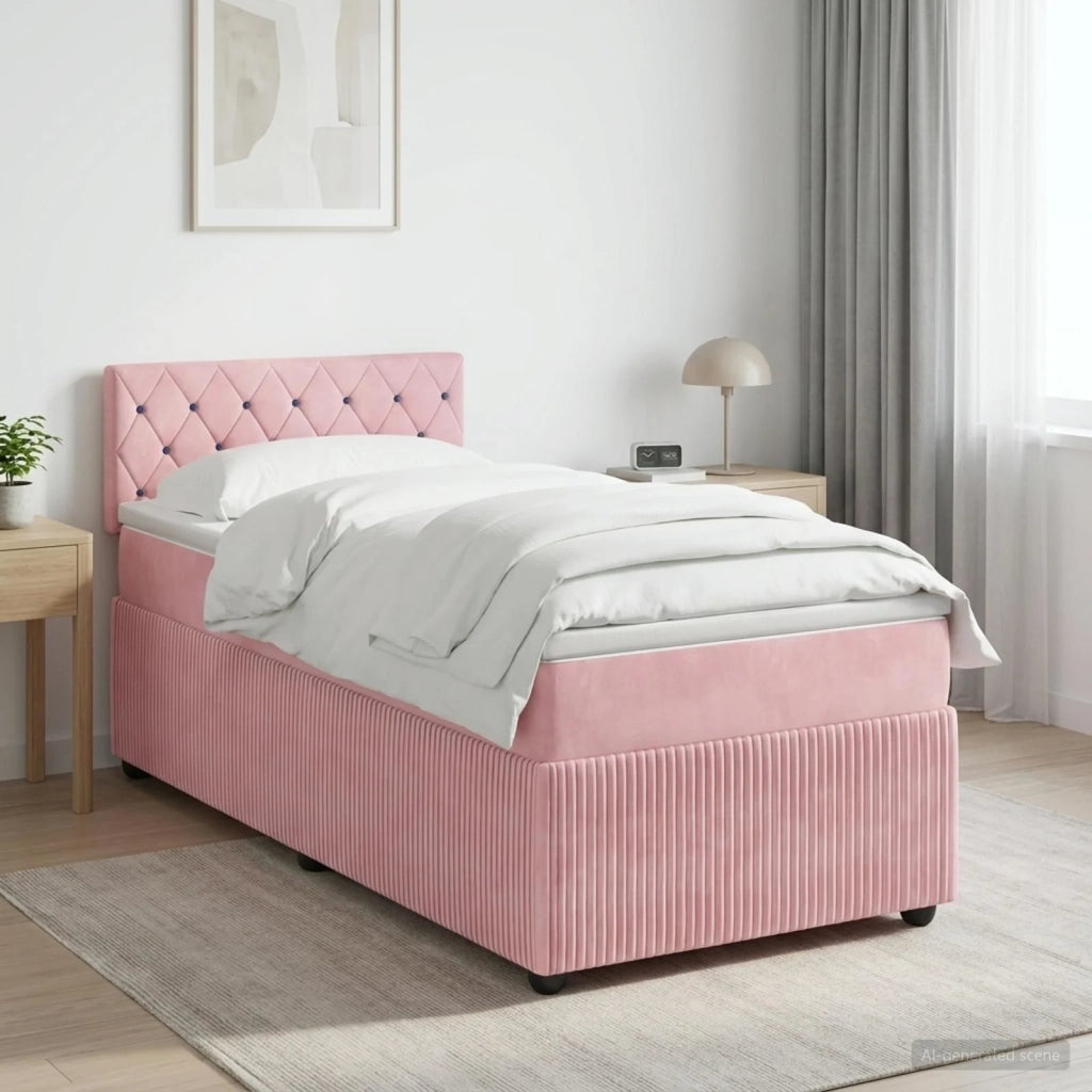 Letto box spring con materasso Rosa 80 x 200 cm Velluto 3453028