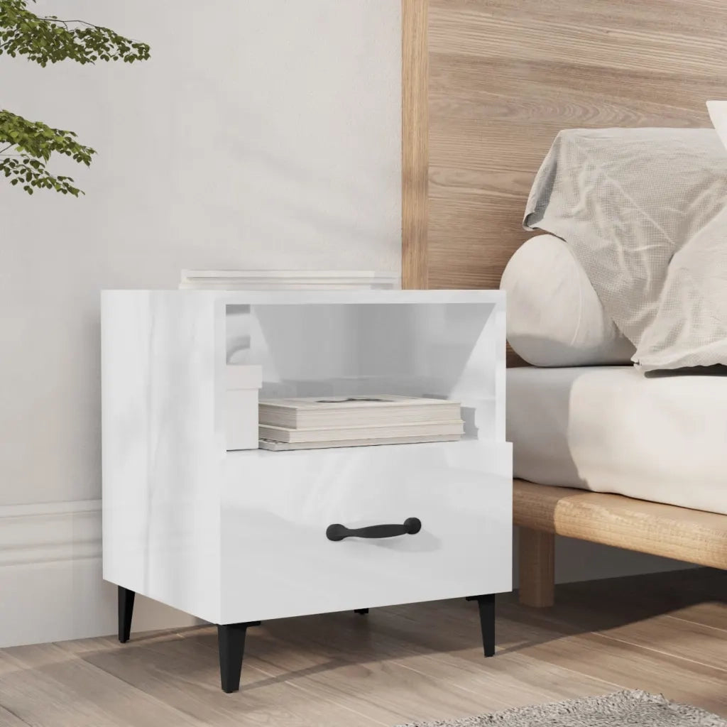 Comodini 2 pz-Set di 2 Tavolino da notte Bianco Lucido in Legno Multistrato