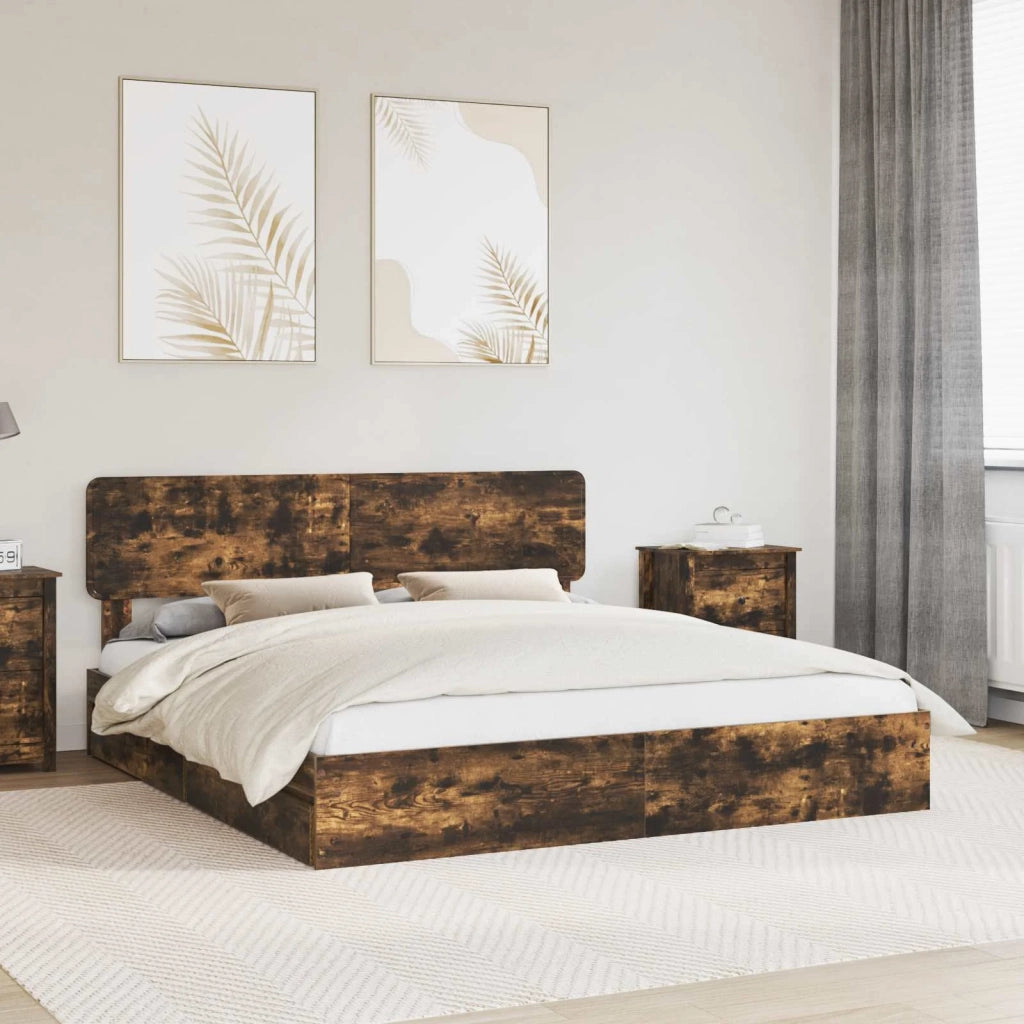 Letto con Contenitore con testiera Rovere fumé 180 x 200 cm