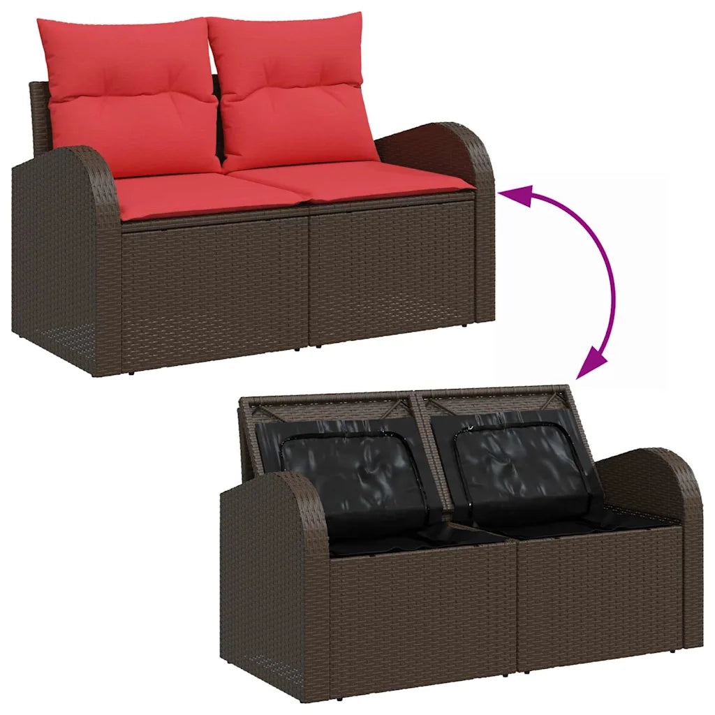 Set Divano da Giardino con cuscino 4 pz | Set Salotto da Giardino Marrone polyrattan