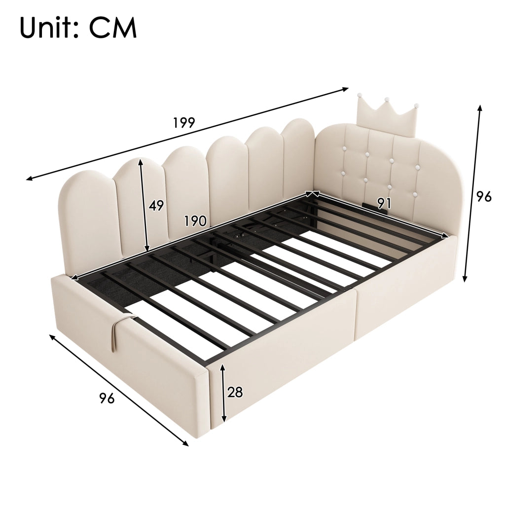 Daybed in velluto beige 90x190 forma L vano idraulico design a corona