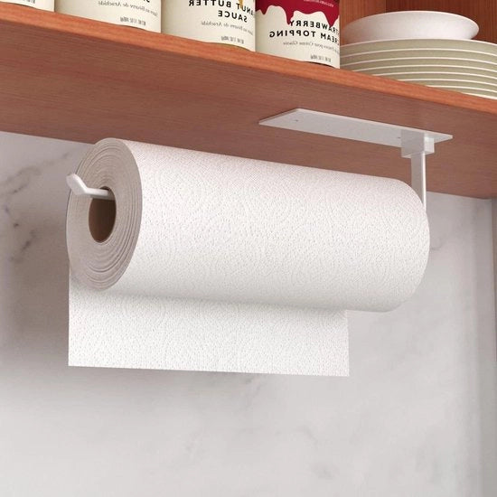 Sostegno per Raccogliere Cucina Senza Fori - Bianco - Autoadesivo - Pratico - Sotto i Cassetti - Ordinare e Organizzare - Appeso al Muro