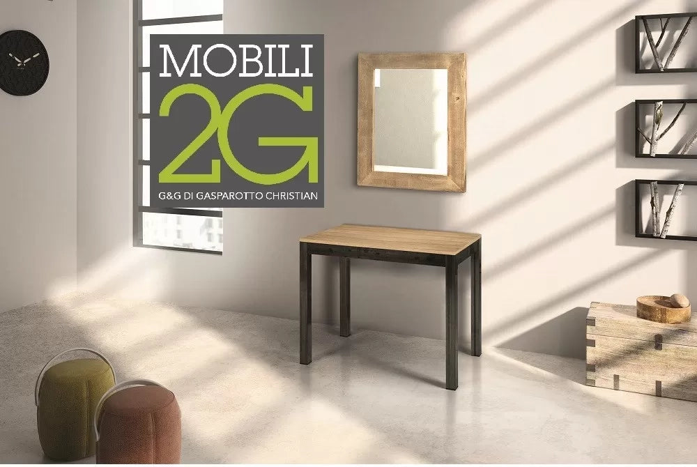 Consolle allungabile laminato rovere naturale/basamento industrial 90x50